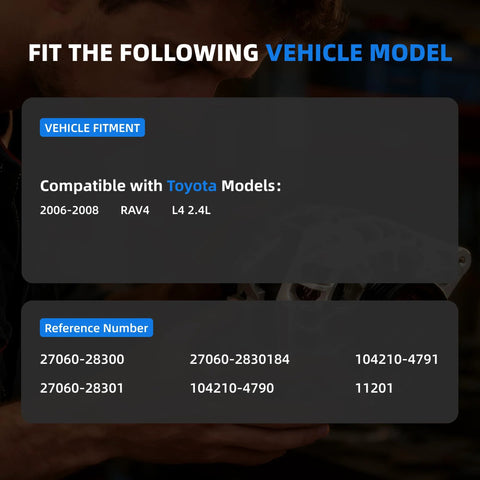 Chart detailing alternator fitment for Toyota RAV4 2006-2008 models with reference numbers and compatibility details.