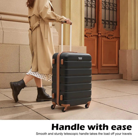 Lightweight 3 Piece Hardside Luggage Set With Easy Glide Spinner Wheels And TSA Lock being wheeled on sidewalk