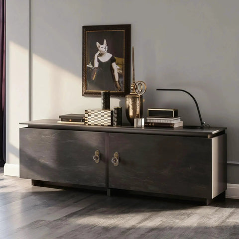 Modern cabinet with Vintage Antique Brass Cabinet Knobs With Backplates 8 Pack Drawer Pulls, art deco decor on top.