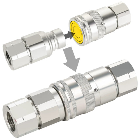 Amazon ANCIMOON 2-pack 1/2 in NPT flat-face hydraulic quick-connect couplers, stainless steel, with four dust covers