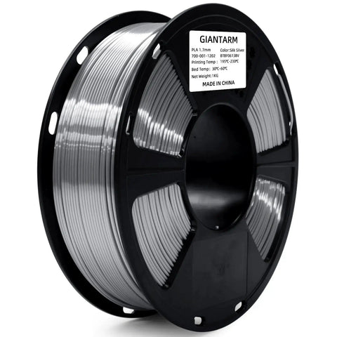 Front view of Silk Metallic Silver PLA Filament 1kg Spool 1.75mm Vacuum Pack For 3D Printing