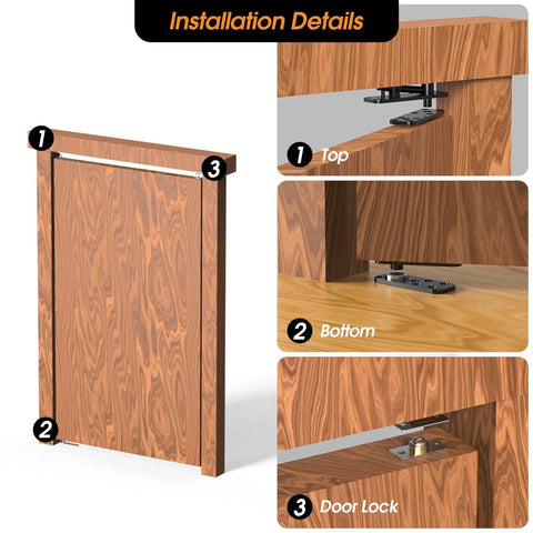 Hidden Door Pivot Hinge System For Bookshelf And Secret Doors With 360 Degree Rotation, Built Tough Heavy Duty Stainless Steel Black Pivot Hinge, Rustproof Durable Wood Door Hardware By Aglehome showing installation details