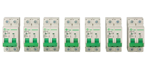 Front view of Go-To DC Miniature Circuit Breaker 2 Pole 32 Amp 250V to 500V DC Din Rail Mount With Thermal Magnetic Trip DZ47-63 C32 2P