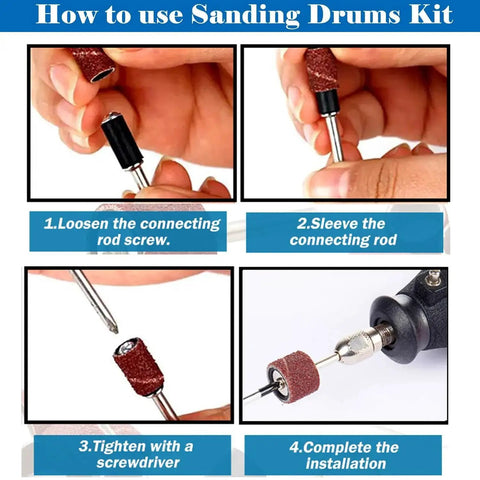 Step-by-step guide on installing Complete Sanding Drum Set For Dremel Rotary Tools With Aluminum Oxide Sleeves