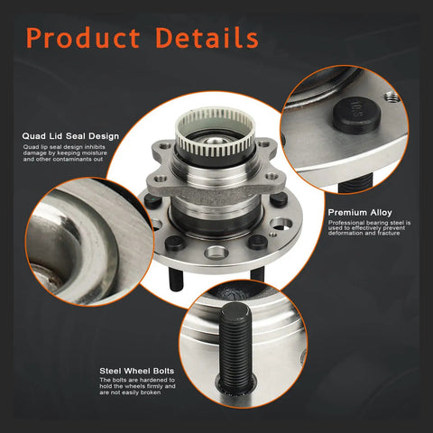 Beefy Rear Driver And Passenger Side Wheel Hub And Bearing Assembly For Hyundai Azera 2011 To 2017 Sonata Close-up Details