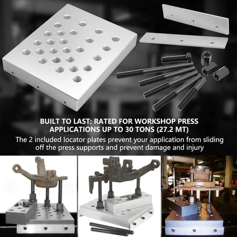 Universal Drill Press Support Block Plate Tool Kit For Heavy Duty Bearing And Bushing Repair Removal And Installation 30 Ton Capacity Adjustable Swivel Base With Multiple Threaded Holes For Horizontal Or Vertical Mounting All Purpose Plate