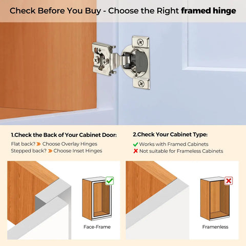 Two Pack Three Quarters Inch Overlay Cabinet Hinges With Soft Close For Kitchen Cabinets Stainless Steel Satin Nickel Finish Hidden Door Hinge Set Easy Install Includes Dowels And Mounting Screws installed on framed cabinet