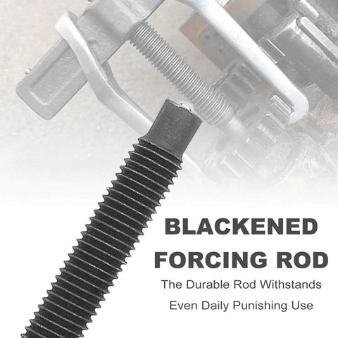 Close-up of blackened forcing rod on Heavy Duty 4 Inch CR V Gear Puller With Two Jaw Adjustable Bearing Puller for internal or external removal.