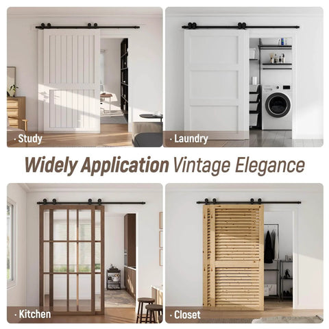 6.6Ft Bypass Sliding Barn Door Hardware Kit for Two Doors Single Track System installed in study, laundry, kitchen, closet