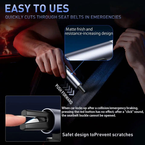 Hand using 3 Pack Car Window Breaker Hammer And Seatbelt Cutter Kit With 2 In 1 Emergency Escape Tool in car
