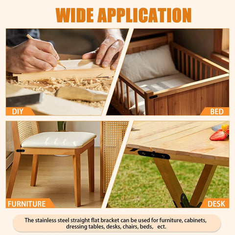Image showing wide application of 86 Pieces Black Flat Metal Bracket Set Mending Plates for DIY, bed, furniture, and desk images.