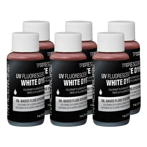 Six Pack Of 1oz Oil Based Dye Bottles Multi Color Fluorescent White Glow arranged in a group