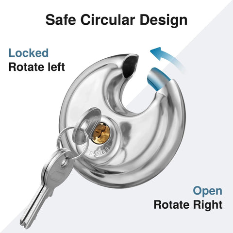 Stainless Steel Discus Padlock With Three Eighths Inch Hardened Shackle For Sheds, Garages, Fences And Storage Units with keys