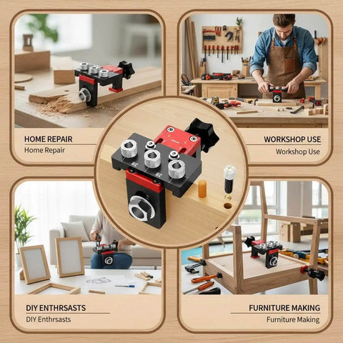 3 In 1 Aluminum Pocket Hole Jig Kit With Dowel Guide for 8mm 10mm And 15mm Drill Openings, Adjustable Depth And Alignment