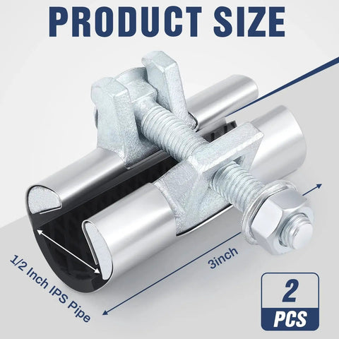 Two Pack Half Inch Pipe Repair Clamp With Single Bolt Stainless Steel Copper Pipe Repair Kit Classic Three Inch Length