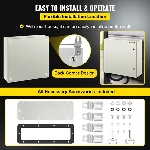 NEMA 4X Steel Enclosure 24 By 24 By 8 Inches IP66 Waterproof Dustproof Outdoor Indoor Electrical Junction Box with accessories