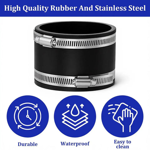 Four Pack 4 Inch Flexible Dust Collection Cuffs With PVC Rubber Vacuum Hose Connectors And Stainless Steel Clamps