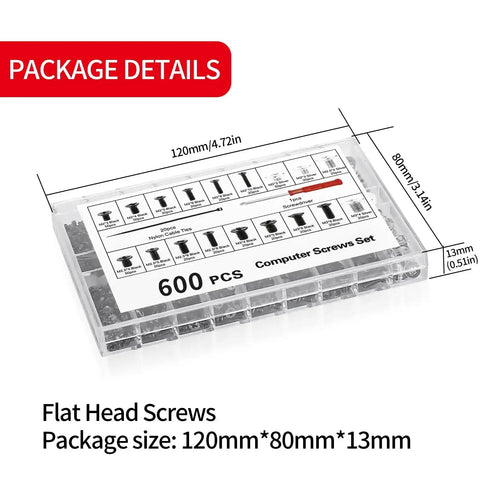 600 Pcs Tiny Screw Assortment Kit For Glasses Electronics Watches And Laptops M2 M2.5 M3 in labeled storage box