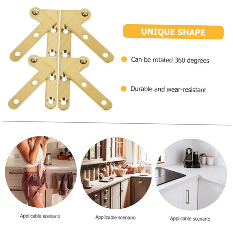 Hidden 360 Degree Rotating Hinge Set for Cabinets and French Doors, Concealed Door Hardware, 4 Piece Pack, gold finish