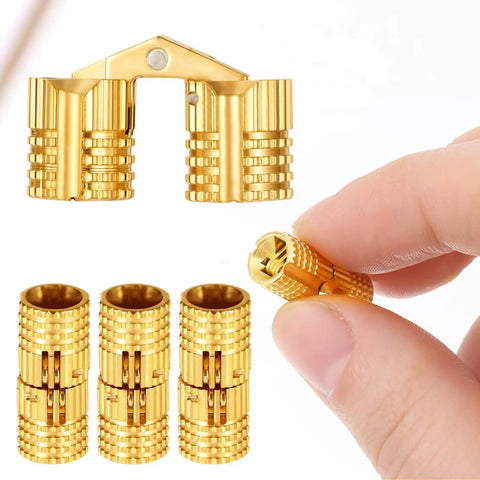 Hidden Brass Hinges Set, 6 Pcs, 8 Mm, 180 Degree Opening, Invisible Furniture Hinges For DIY Jewelry Boxes, Wooden Boxes, Gold Finish