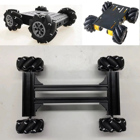 60mm Mecanum Wheels For Robots, 4WD Omnidirectional Wheel Set with 45-degree roller tread on robotic chassis