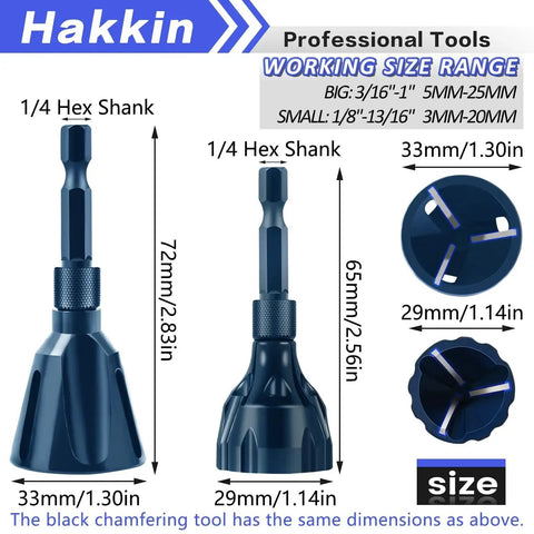 Versatile 4 Pack Burr Busting Deburring External Chamfer Tool Set With Tungsten Carbide Blades By Hakkin Bolt Deburring Chamfering Drill Bit For All Thread Hex Shank Removes Burrs On Steel Copper Brass Wood And Plastic Fits One Eighth To One Inch 3 To 25 size details