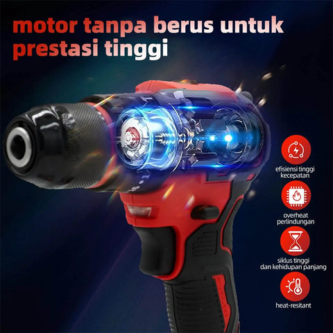 21V Max Cordless Drill Driver Kit With 2 Batteries And Charger, Built In LED, Brushless Motor, close-up on motor function