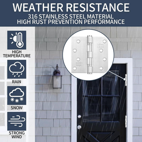 XinSheng 3-pack door hinge set, 4x4 inch, 316 stainless steel, marine-grade ball-bearing hinges.