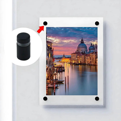 Framed artwork mounted with Stainless Steel Glass Standoff 1/2 Inch Diameter 3/4 Inch Matte Black Wall Mount