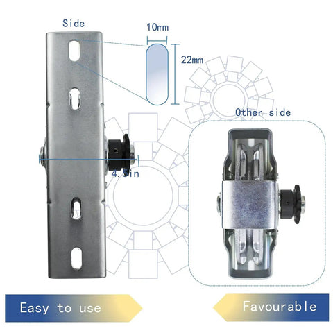 Side and front view of a garage door jackshaft chain hoist 3 to 1 reduced drive for roll up doors, showing metal construction.
