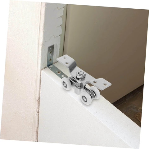 2 Pack Stainless Steel Sliding Door Pulleys With Silent Nylon Rollers installed in a door frame, showing durable construction