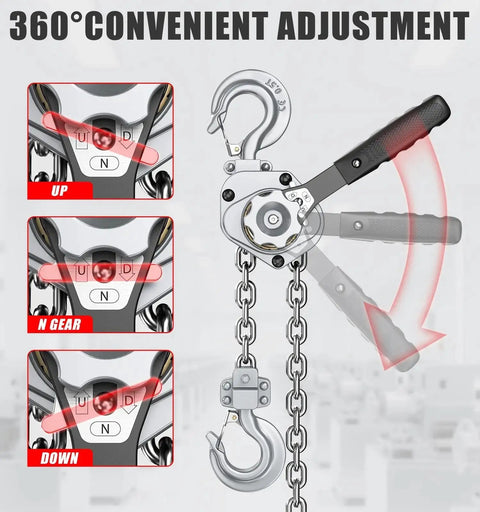 Mini Lever Hoist Half Ton Ratchet Chain 10 Ft Aluminum G80 Dual Brake Puller with 360-degree rotation