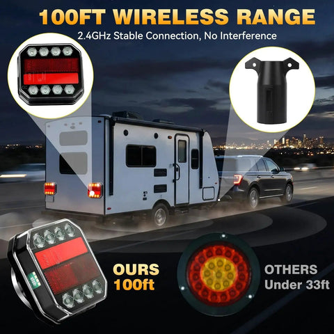 SAKFEP wireless magnetic trailer lights kit with IP67 waterproof red LED units, 2.4GHz, 100ft range