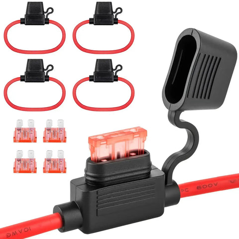 10 Gauge Inline Fuse Holder 40A Four Pack For 12V Cars Trucks Boats Marine ATVs Motorbikes Beefed Up Inline Electrical Circuit Protection
