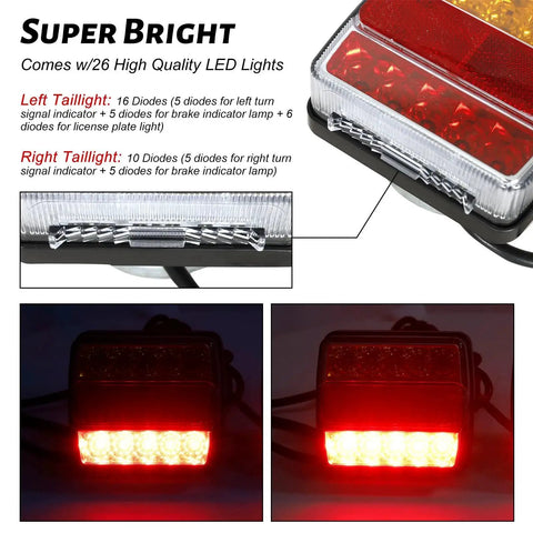 LED Magnetic Trailer Light Kit, 2-pack with red/amber lens, magnet mounting, IP68 waterproof, 24ft cable, 7-pin plug