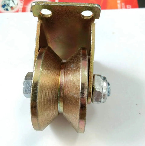 Side view of Heavy Duty V Groove Rigid Caster Wheel 49mm Diameter 2 Inch Plate Caster with 300kg Capacity, yellow 45 steel finish.