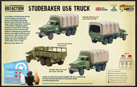 Studebaker US6 Truck 1:56 Scale Plastic Model For Bolt Action By Warlord Games, WWII truck with open bed or soft skin options.