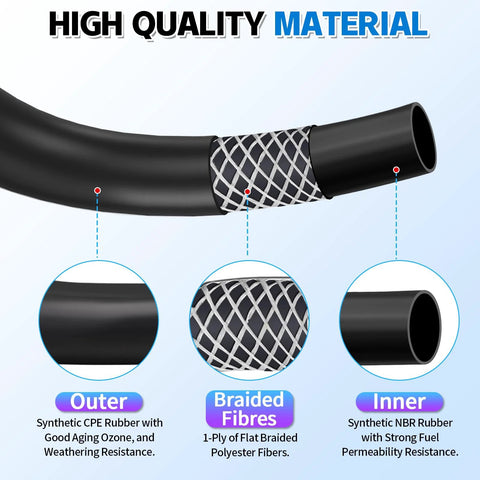 3/8 in ID transmission oil cooler hose, 10 ft, outer synthetic CPE rubber, braided polyester fibers, inner NBR rubber
