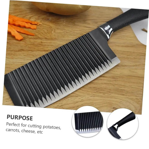 Wavy Chopper Knife Crinkle Cutter For Chips And Veggies Stainless Steel Mandoline Slicer Kitchen Tool For Cutting Potatoes Vegetables And Fruits Durable Sharp Slicer SOLUSTRE on wooden surface