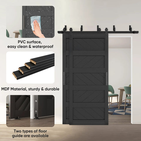 Bypass Sliding Barn Door Wave Pattern 72x84 With 5ft Hardware Kit Included Two Sets Of 36x84 Black Pre Drilled Panels Easy To Install for Bedroom Living Room Dope Modern Farmhouse Style.