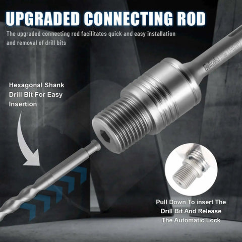 Close-up of upgraded connecting rod from Pro Grade Heavy Duty Concrete Hole Saw Kit With Upgraded SDS Plus And Max Shanks
