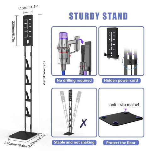 Universal Storage Stand For Dyson And Most Cordless Vacuums With A Heavy Duty Carbon Steel Base, Anti Tip Design, Easy Install