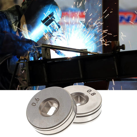 Two knurled wire feed drive rollers for MIG welding, 0.6/0.8mm, steel, for SSJ16 wire feeder (Amazon)