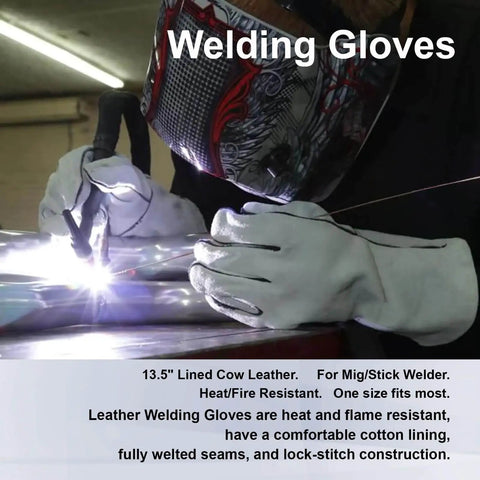 Pro Grade 22-Piece MIG Welding Tools Kit With Chipping Hammer, Leather Welding Gloves, worker welding metal with protective gear