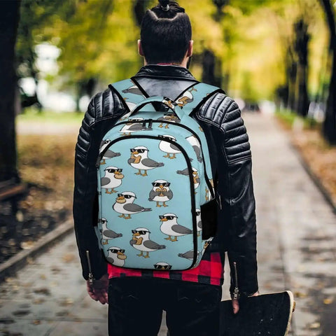 Cool Seagulls Design Travel Laptop Backpack With Large Capacity Waterproof Durable Daypack worn by person outdoors