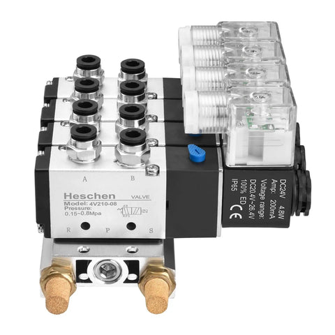 4V210-08 4 Solenoid Pneumatic Valve Kit DC24V, PT1/4 ports, 5/2 position, with manifold, muffler, quick fittings for air control
