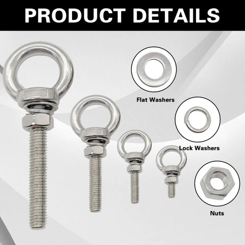 M10 Eye Bolts With Nuts Washers And Spring Washers Stainless Steel Shoulder Ring Threaded Eye Bolts with washers and nuts details