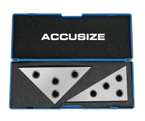 Two-Piece Solid Angle Plate Set For Machinists With 30-60-90 And 45-45-90 Degrees, Hardened Ground Steel Precision Blocks in case
