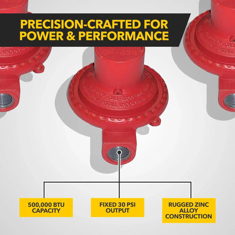 Heavy Duty RV Propane Regulator With 30 PSI High Pressure Output for Campers RVs and Travel Trailers, Delivers 500,000 BTU/hr