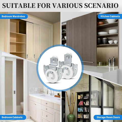 8 Pack Sliding Wardrobe Door Hardware Kit With Roller Wheels Round Recess Pulls Knobs in kitchen and wardrobe scenarios